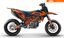 Arider Dekor passend für KTM 690 SMC-R – Alpha Edition, blau-orange Grafikdesign auf einer KTM 690 SMC-R in Seitenansicht.