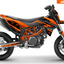 Arider Dekor passend für KTM 690 SMC-R – Base Edition, orange-graues Grafikdesign auf einer KTM 690 SMC-R in Seitenansicht.