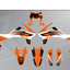 Arider Dekor passend für KTM 690 SMC-R – Base Edition, orange-weiße Grafikteile in flacher Einzelteilansicht.