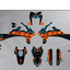 Arider Dekor passend für KTM 690 SMC-R – Glow Edition, blau-orange Grafikteile in flacher Einzelteilansicht.
