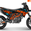 Arider Dekor passend für KTM 690 SMC-R – Glow Edition, blau-orange Grafikdesign auf einer KTM 690 SMC-R in Seitenansicht.
