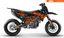 Arider Dekor passend für KTM 690 SMC-R – Glow Edition, blau-orange Grafikdesign auf einer KTM 690 SMC-R in Seitenansicht.