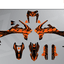 Arider Dekor passend für KTM 690 SMC-R – Glow Edition, orange-schwarze Grafikteile in flacher Einzelteilansicht.