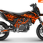 Arider Dekor passend für KTM 690 SMC-R – Glow Edition, orange-schwarzes Grafikdesign auf einer KTM 690 SMC-R in Seitenansicht.