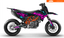 Arider Dekor passend für KTM 690 SMC-R – Glow Edition, pink-blaues Grafikdesign auf einer KTM 690 SMC-R in Seitenansicht.