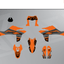 Arider Dekor passend für KTM 690 SMC-R – Base Edition, orange-graue Grafikteile in flacher Einzelteilansicht.