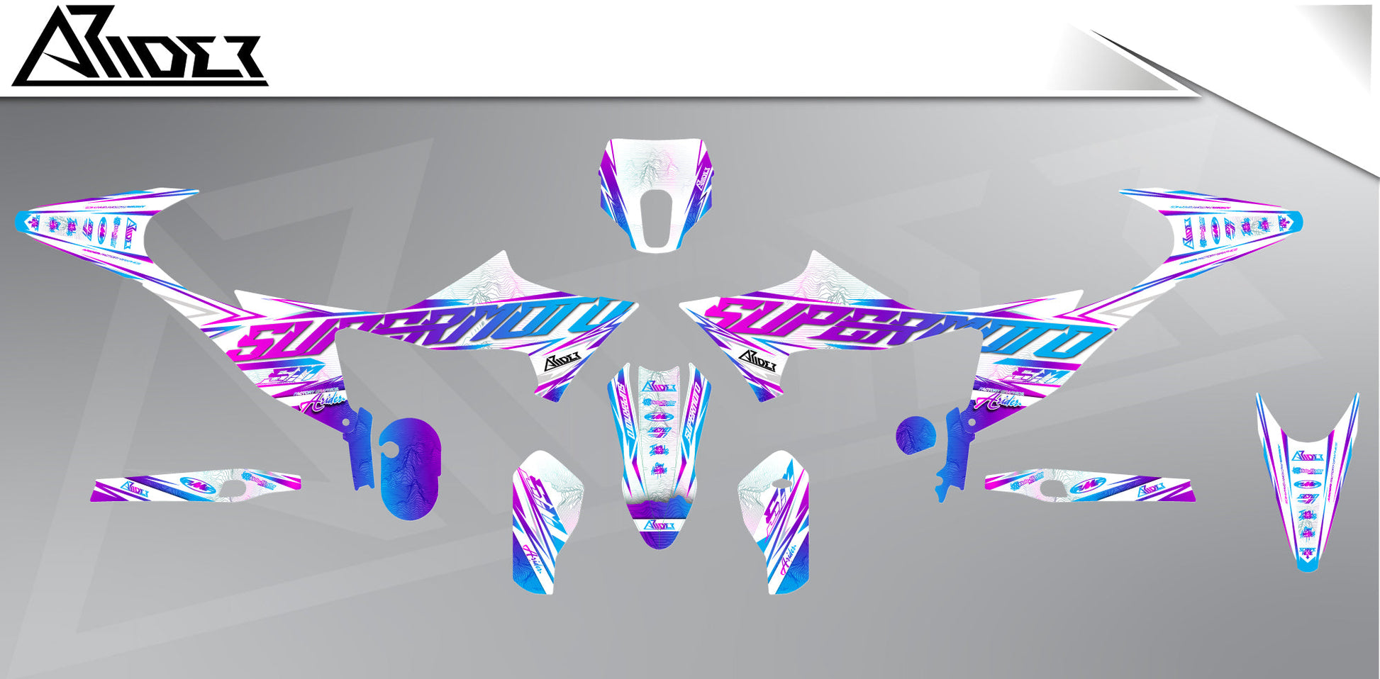 Dekor passend für Stark Varg SM - Peak Edition, Farbe Pink | Türkis, Übersicht Dekorsatz