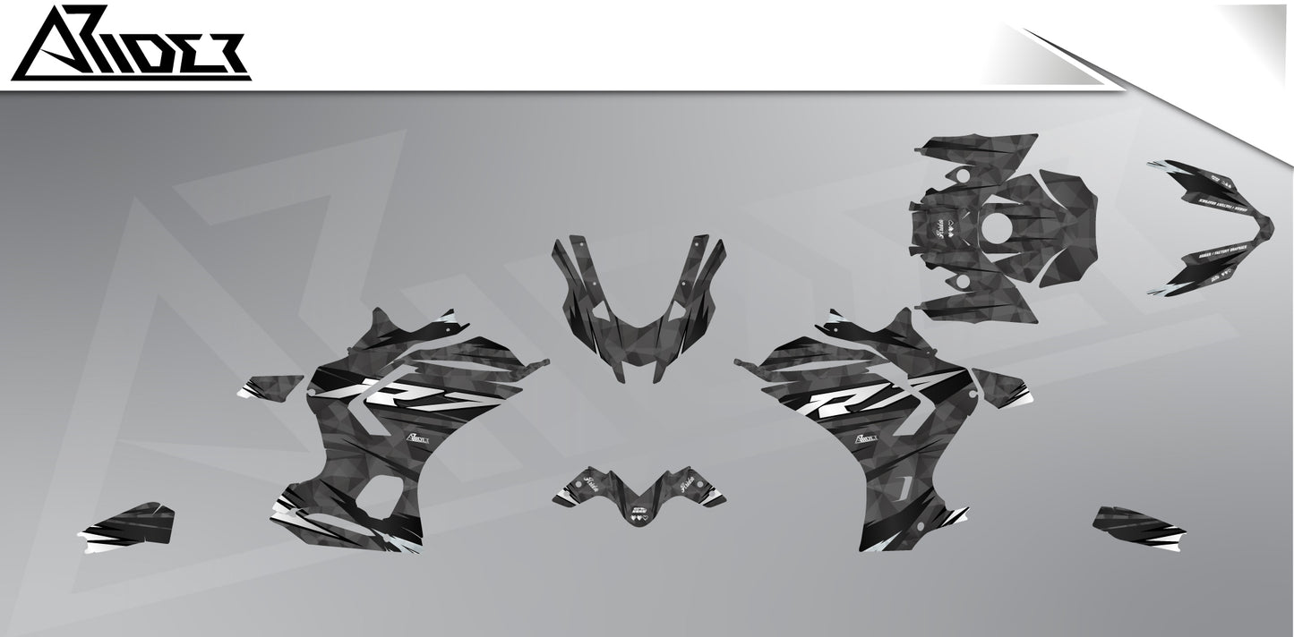 Dekor passend für Yamaha R7 - Wild Edition, Farbe Schwarz, Übersicht Dekorsatz
