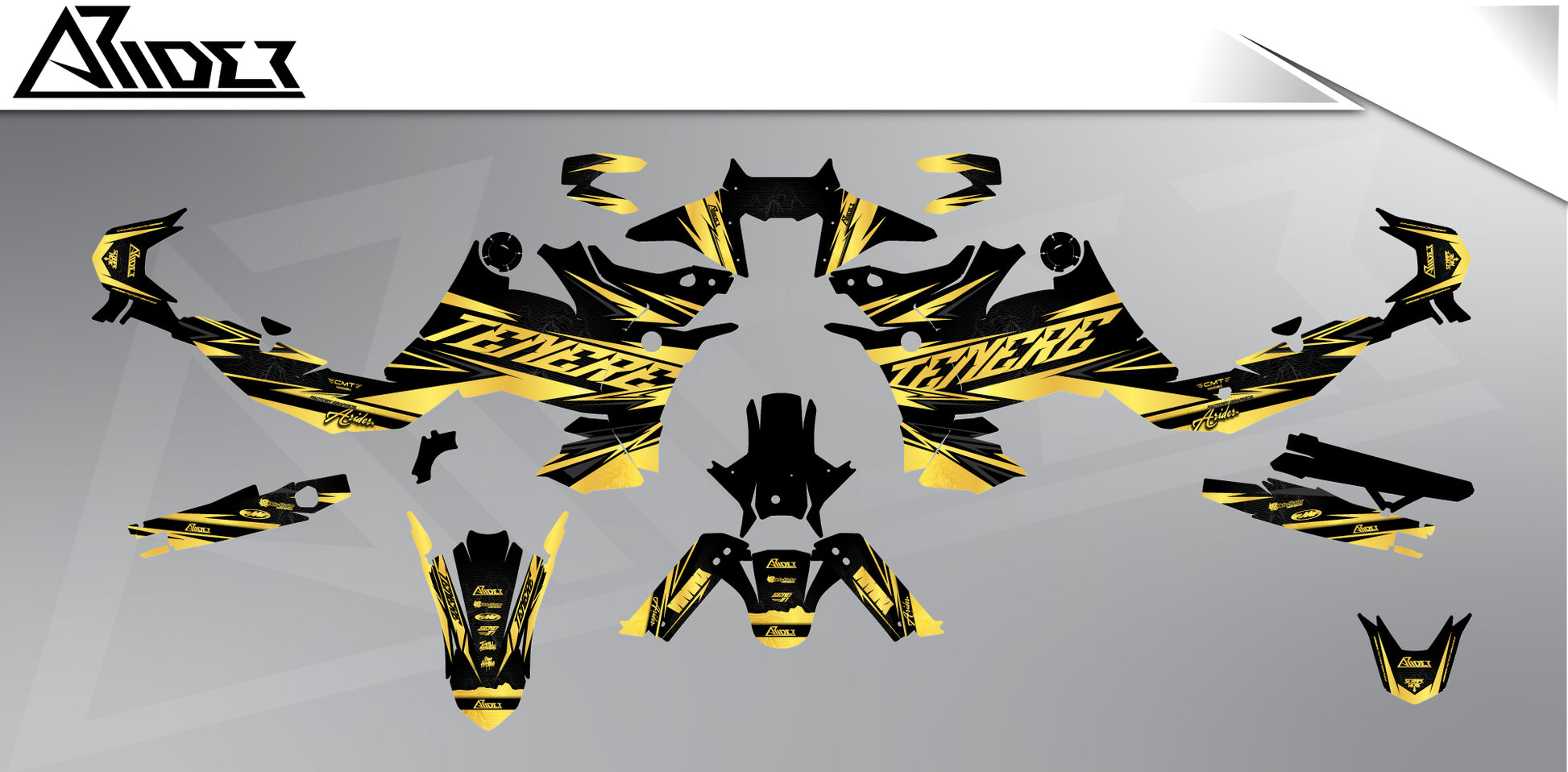Dekor passend für Yamaha Tenere 700 World Raid - Peak Edition, Farbe Gold, Übersicht Dekorsatz