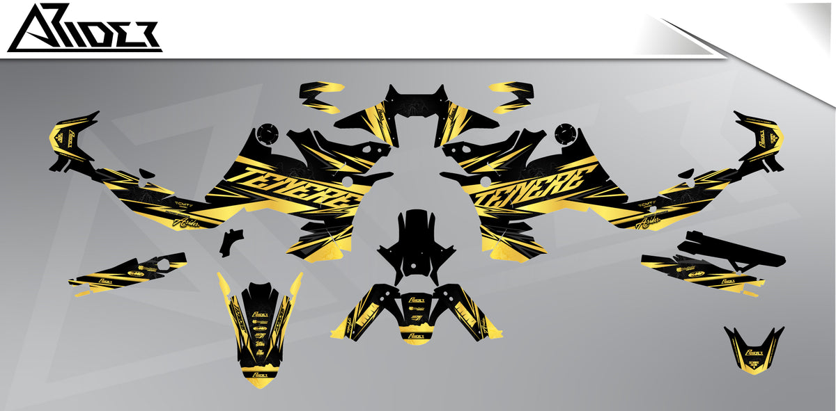 Dekor passend für Yamaha Tenere 700 World Raid - Peak Edition, Farbe Gold, Übersicht Dekorsatz